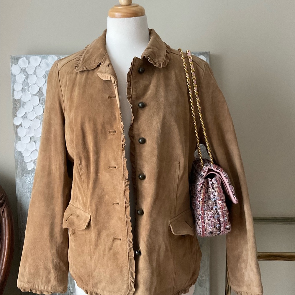 Vintage J. Jill Brown Suede Women's Jacket  ruffle M